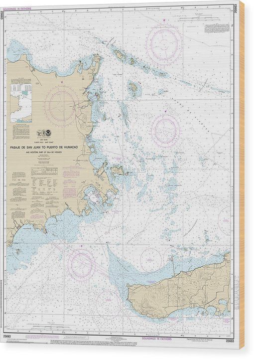 Nautical Chart-25663 Pasaje De San Juan-Puerto De Humacao-Western Part-Lsla De Vieques Wood Print