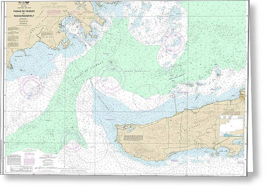 Nautical Chart-25664 Pasaje De Vieques-radas Roosevelt - Greeting Card