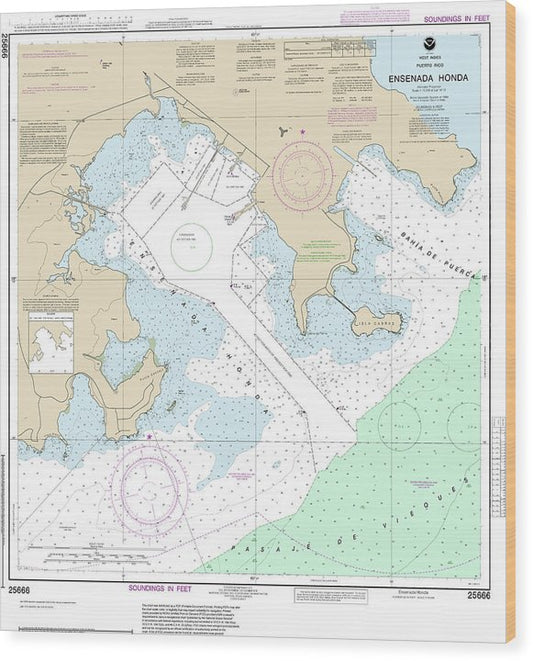 Nautical Chart-25666 Ensenada Honda Wood Print