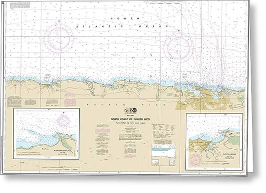 Nautical Chart-25668 North Coast-puerto Rico Punta Penon-punta Vacia Talega, Puerto Arecibo, Puerto Palmas Altas - Greeting Card