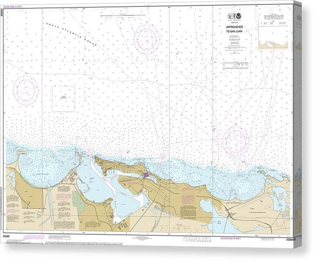 Nautical Chart-25669 Approaches-San Juan Harbor Canvas Print