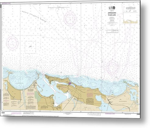 A beuatiful Metal Print of the Nautical Chart-25669 Approaches-San Juan Harbor - Metal Print by SeaKoast.  100% Guarenteed!