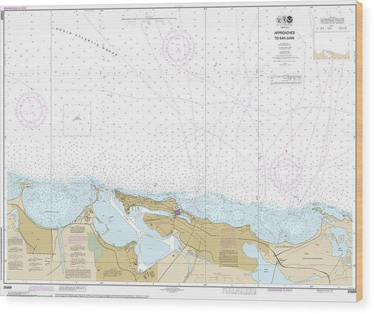 Nautical Chart-25669 Approaches-San Juan Harbor Wood Print