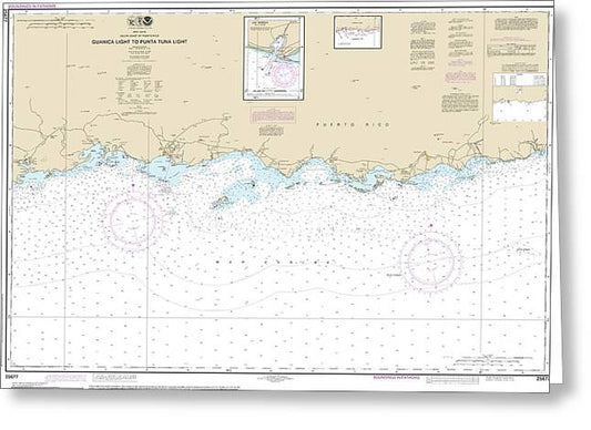 Nautical Chart-25677 South Coast-puerto Rico Guanica Light-punta Tuna Light, Las Mareas - Greeting Card