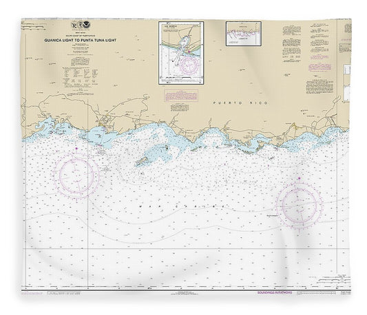 Nautical Chart 25677 South Coast Puerto Rico Guanica Light Punta Tuna Light, Las Mareas Blanket