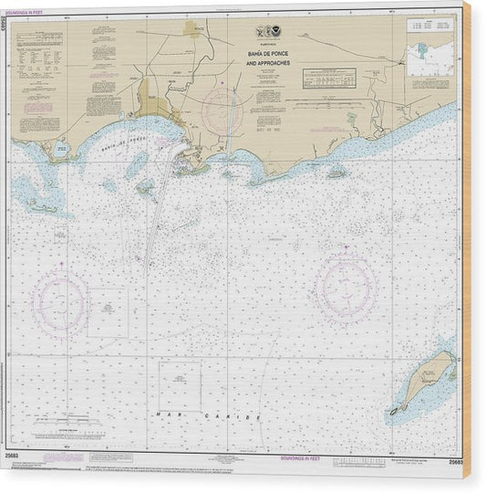 Nautical Chart-25683 Bahia De Ponce-Approaches Wood Print