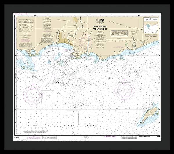 Nautical Chart-25683 Bahia De Ponce-approaches - Framed Print