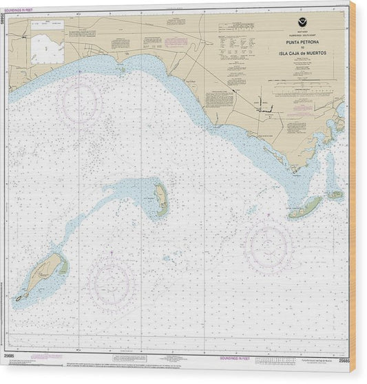 Nautical Chart-25685 Punta Petrona-Lsla Caja De Muertos Wood Print