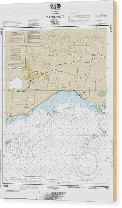 Nautical Chart-25689 Puerto Arroyo Wood Print
