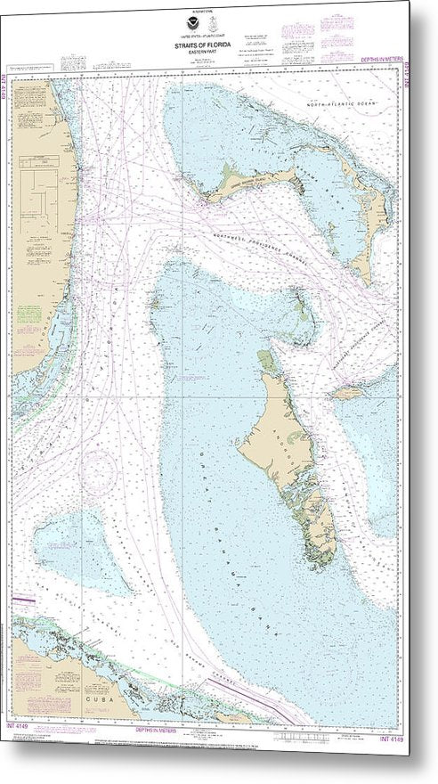A beuatiful Metal Print of the Nautical Chart-4149 Straits-Florida “ Eastern Part - Metal Print by SeaKoast.  100% Guarenteed!