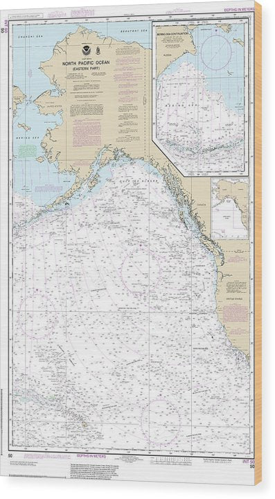 Nautical Chart-50 North Pacific Ocean (Eastern Part) Bering Sea Continuation Wood Print