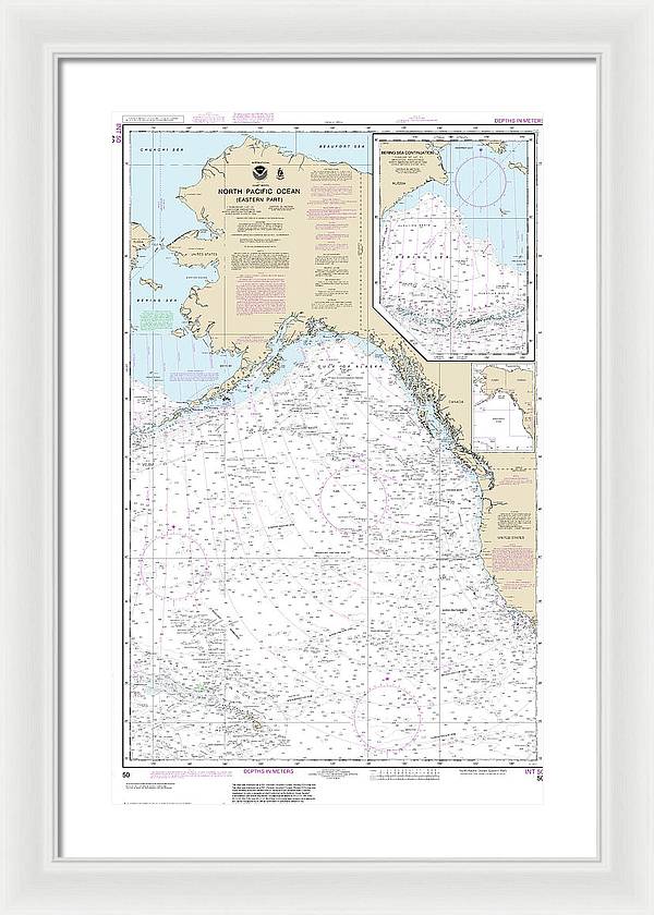 Nautical Chart-50 North Pacific Ocean (eastern Part) Bering Sea Continuation - Framed Print