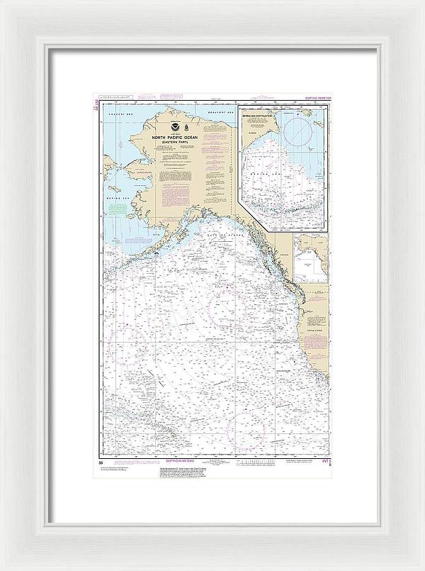 Nautical Chart-50 North Pacific Ocean (eastern Part) Bering Sea Continuation - Framed Print