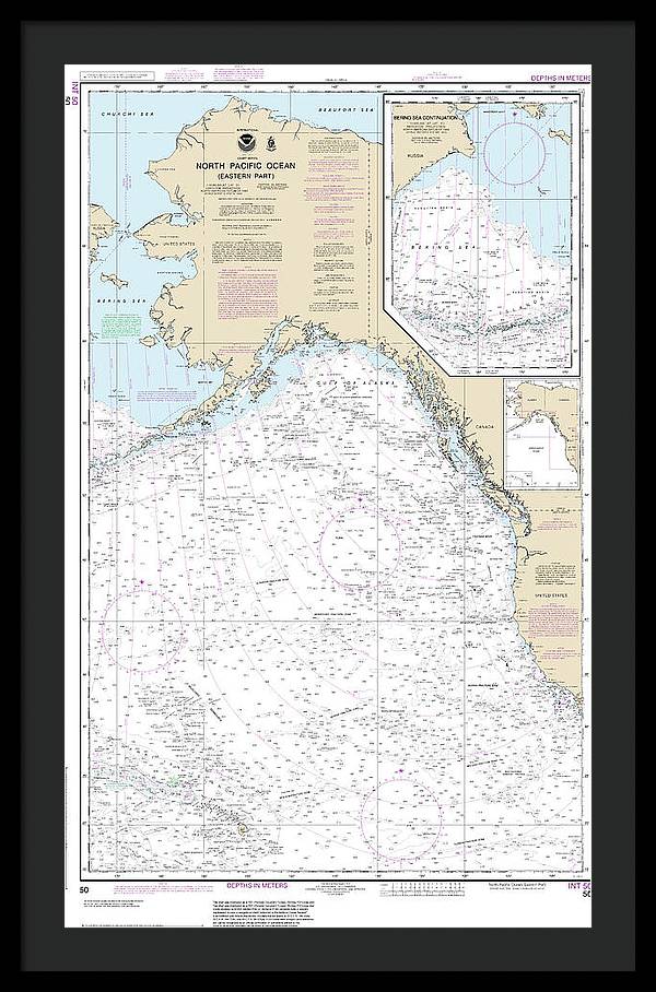 Nautical Chart-50 North Pacific Ocean (eastern Part) Bering Sea Continuation - Framed Print