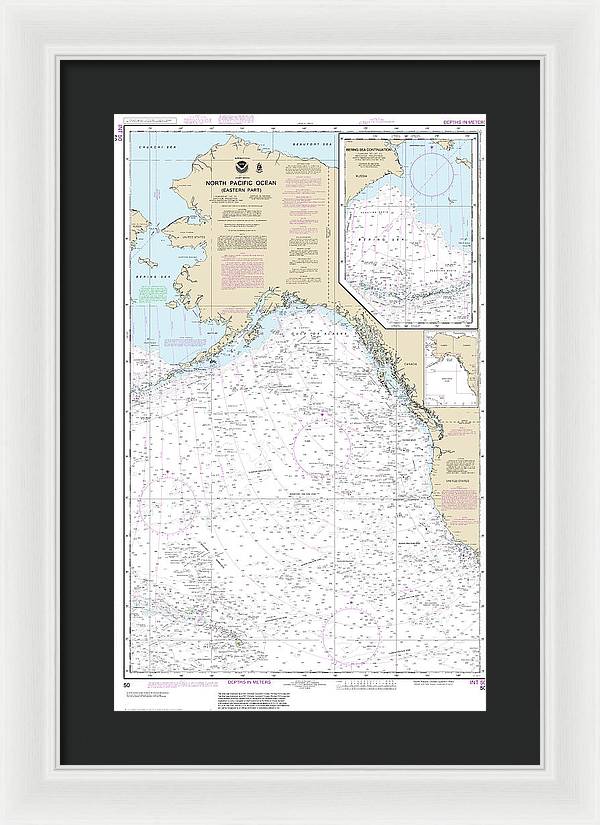 Nautical Chart-50 North Pacific Ocean (eastern Part) Bering Sea Continuation - Framed Print