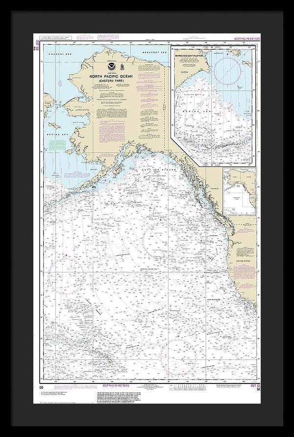 Nautical Chart-50 North Pacific Ocean (eastern Part) Bering Sea Continuation - Framed Print