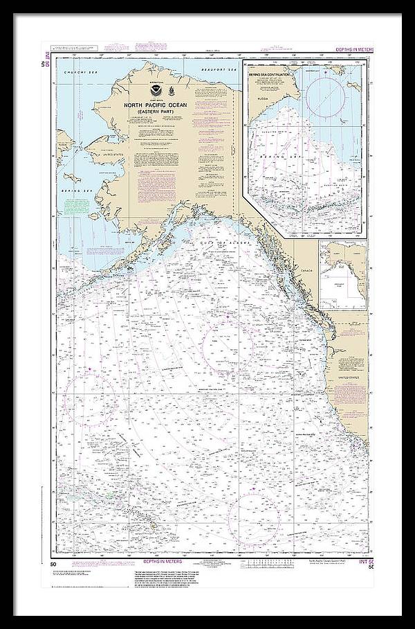 Nautical Chart-50 North Pacific Ocean (eastern Part) Bering Sea Continuation - Framed Print