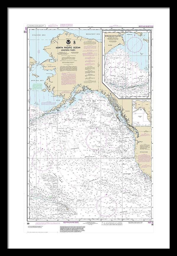 Nautical Chart-50 North Pacific Ocean (eastern Part) Bering Sea Continuation - Framed Print