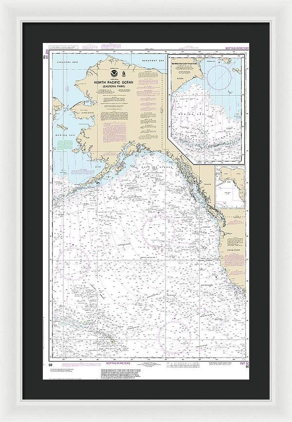 Nautical Chart-50 North Pacific Ocean (eastern Part) Bering Sea Continuation - Framed Print