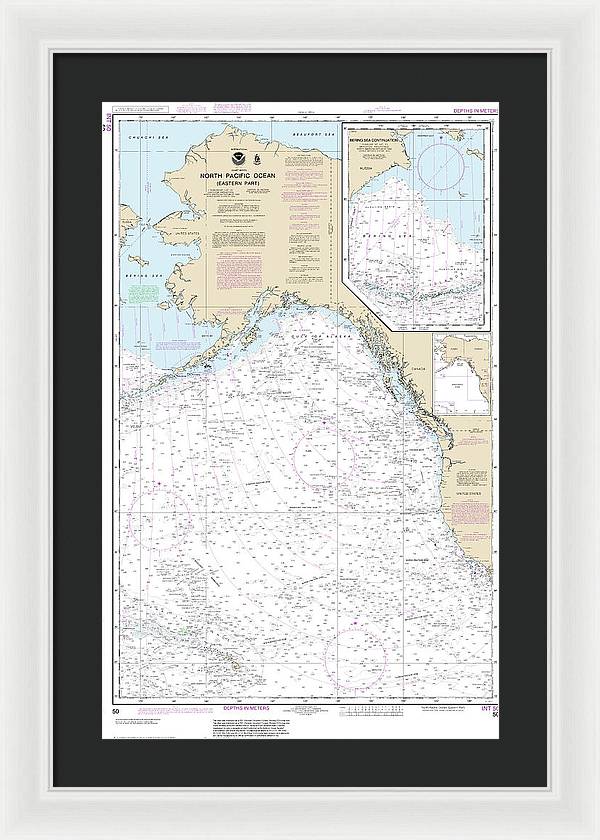 Nautical Chart-50 North Pacific Ocean (eastern Part) Bering Sea Continuation - Framed Print