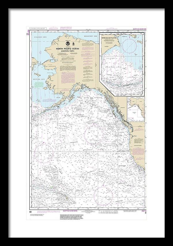 Nautical Chart-50 North Pacific Ocean (eastern Part) Bering Sea Continuation - Framed Print