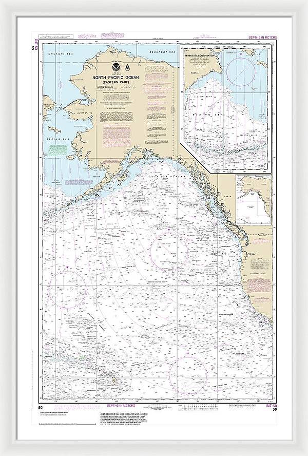 Nautical Chart-50 North Pacific Ocean (eastern Part) Bering Sea Continuation - Framed Print