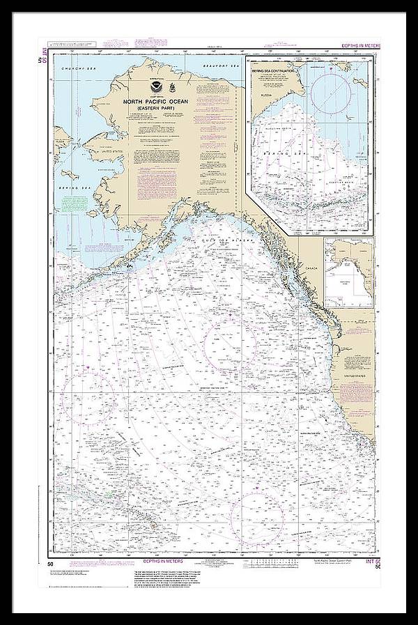 Nautical Chart-50 North Pacific Ocean (eastern Part) Bering Sea Continuation - Framed Print