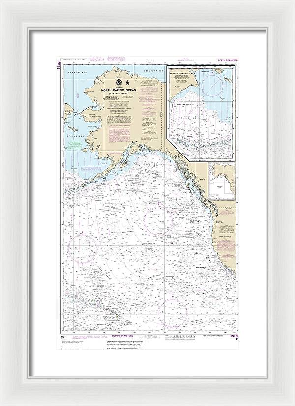 Nautical Chart-50 North Pacific Ocean (eastern Part) Bering Sea Continuation - Framed Print