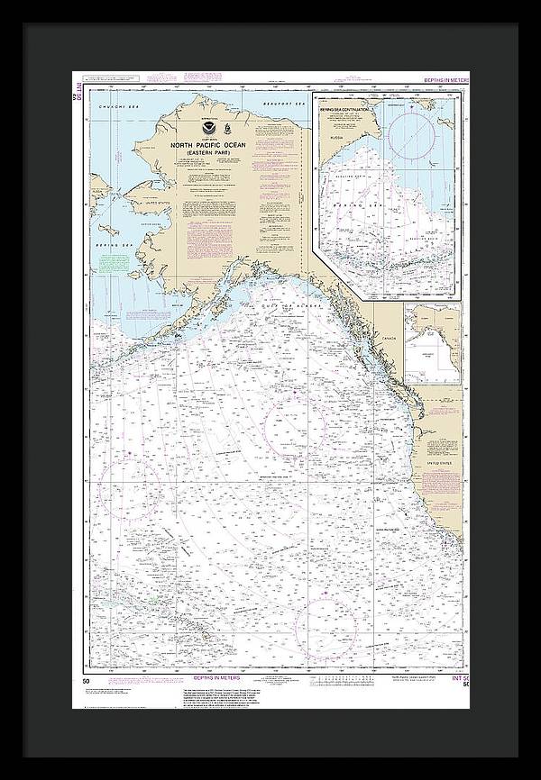 Nautical Chart-50 North Pacific Ocean (eastern Part) Bering Sea Continuation - Framed Print