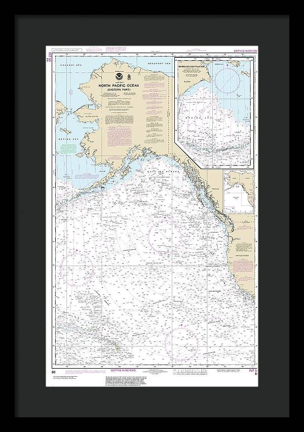 Nautical Chart-50 North Pacific Ocean (eastern Part) Bering Sea Continuation - Framed Print