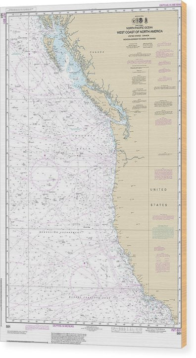 Nautical Chart-501 North Pacific Ocean West Coast-North America Mexican Border-Dixon Entrance Wood Print
