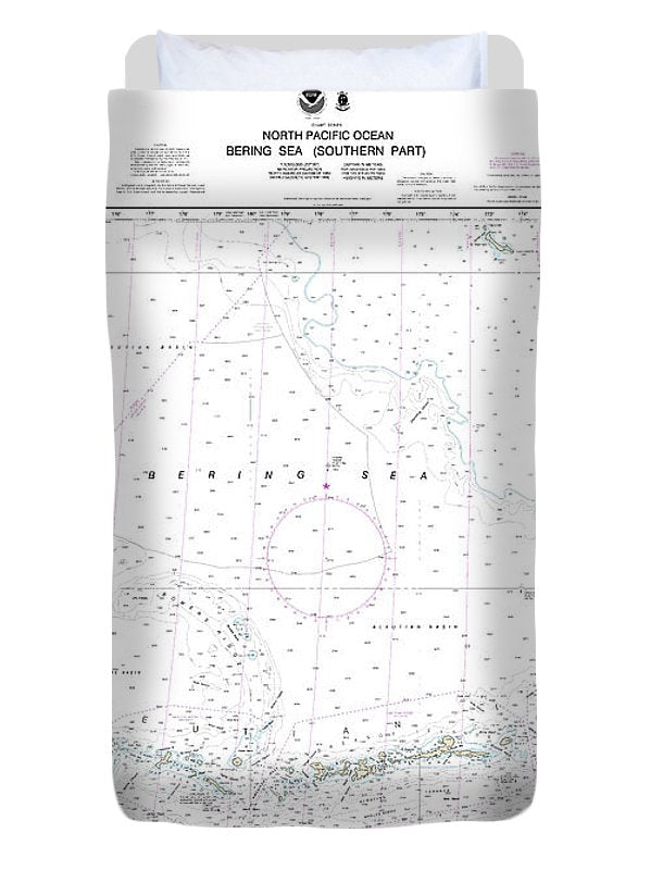 Nautical Chart-513 Bering Sea Southern Part - Duvet Cover