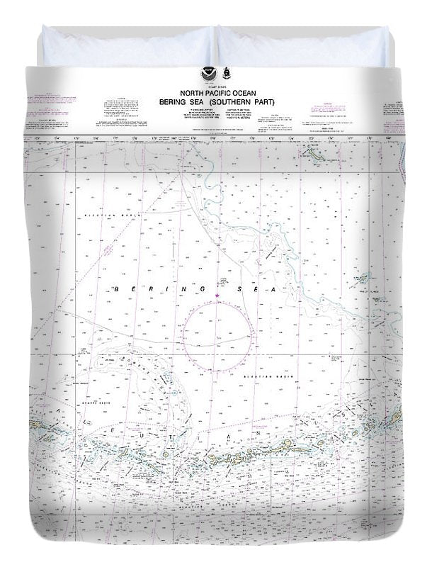 Nautical Chart-513 Bering Sea Southern Part - Duvet Cover
