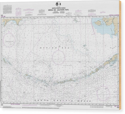 Nautical Chart-513 Bering Sea Southern Part Wood Print
