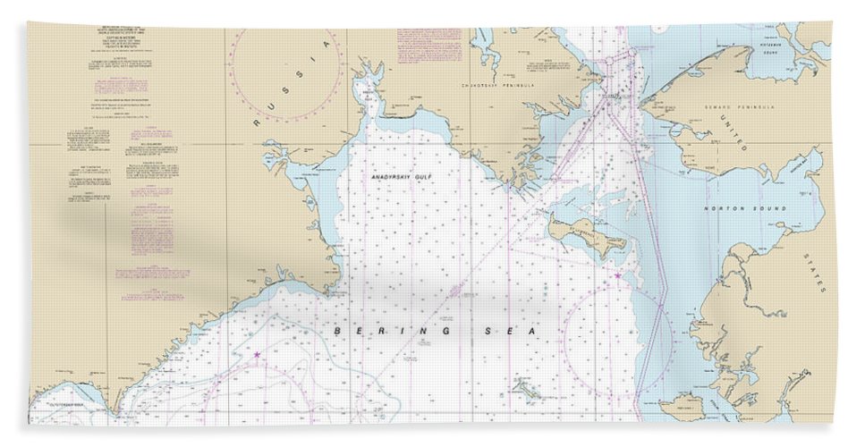 Nautical Chart-514 Bering Sea Northern Part - Bath Towel