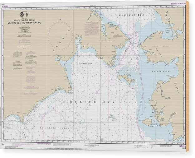 Nautical Chart-514 Bering Sea Northern Part Wood Print