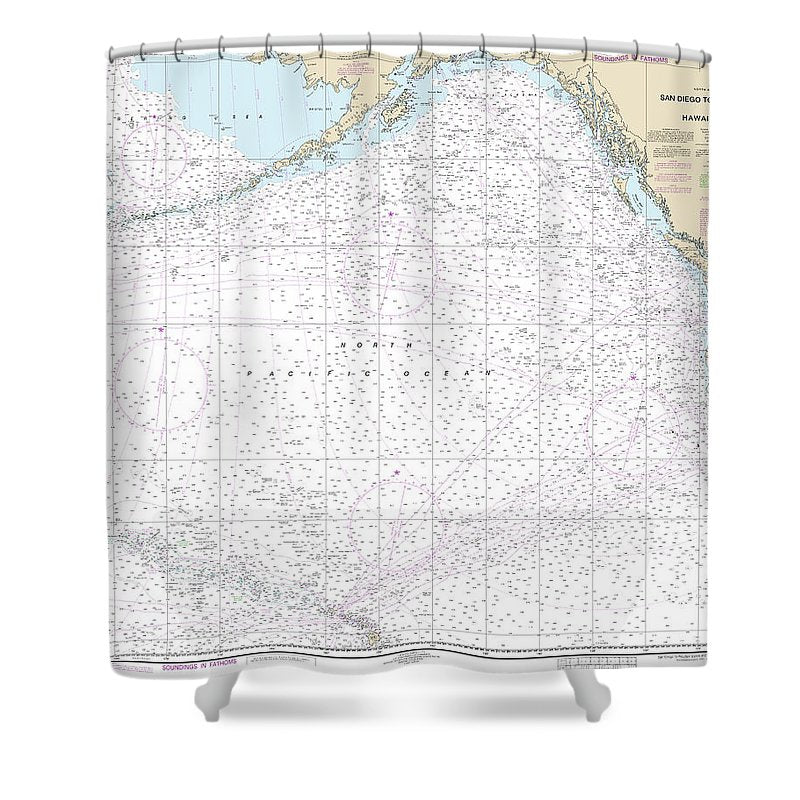 Nautical Chart 530 North America West Coast San Diego Aleutian Islands Hawaiian Islands Shower Curtain