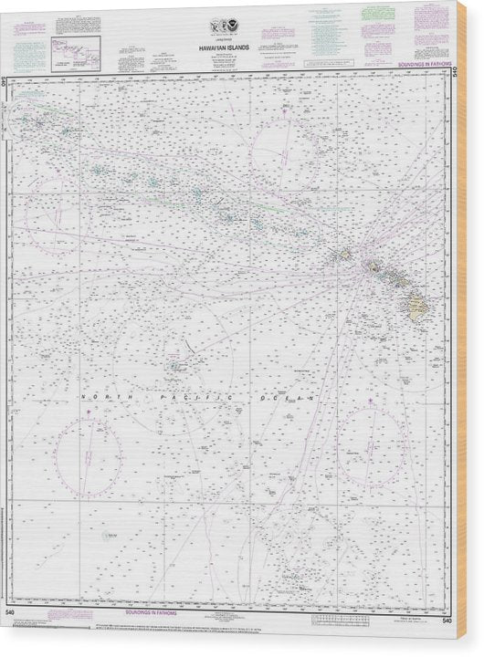 Nautical Chart-540 Hawaiian Islands Wood Print