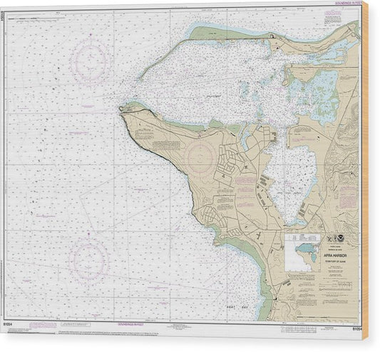 Nautical Chart-81054 Mariana Islands Apra Harbor, Guam Wood Print