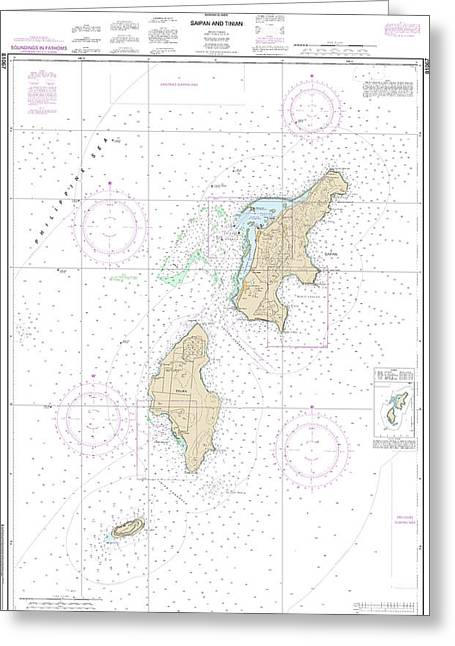 Nautical Chart-81067 Commonwealth-the Northern Mariana Islands Saipan-tinian - Greeting Card