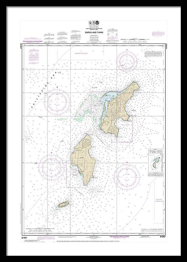 Nautical Chart-81067 Commonwealth-the Northern Mariana Islands Saipan-tinian - Framed Print