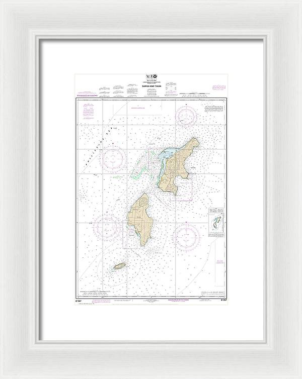 Nautical Chart-81067 Commonwealth-the Northern Mariana Islands Saipan-tinian - Framed Print