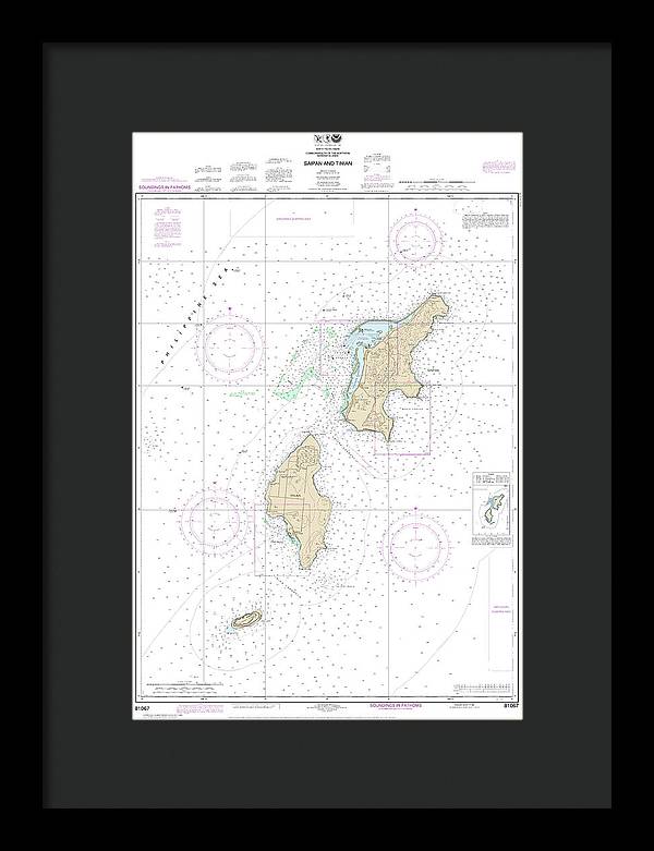 Nautical Chart-81067 Commonwealth-the Northern Mariana Islands Saipan-tinian - Framed Print