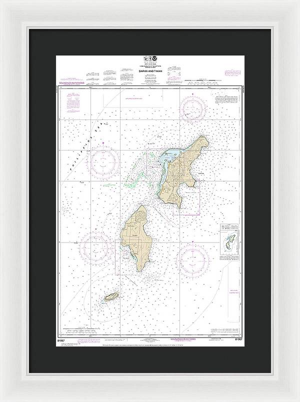 Nautical Chart-81067 Commonwealth-the Northern Mariana Islands Saipan-tinian - Framed Print