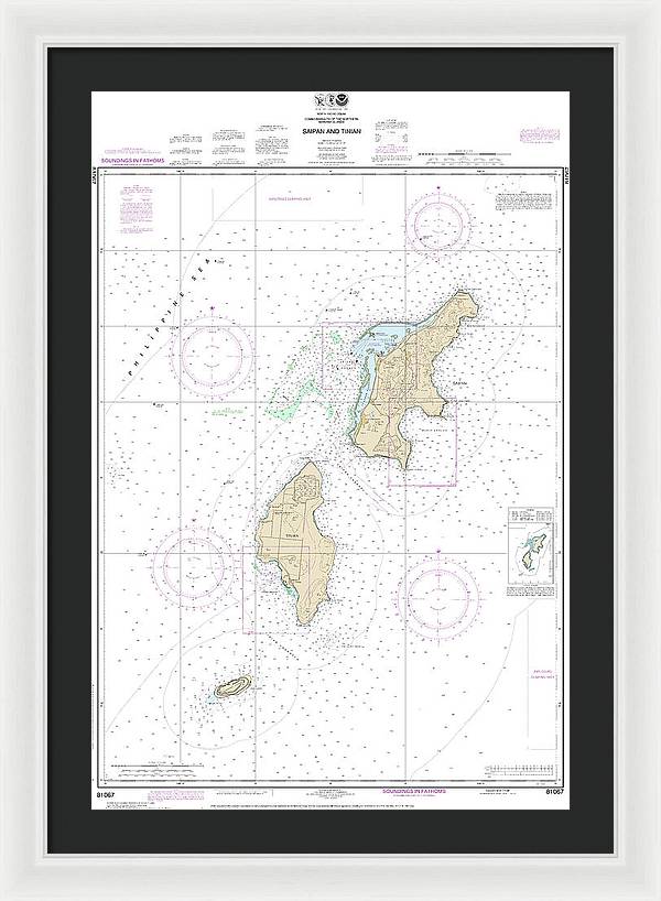 Nautical Chart-81067 Commonwealth-the Northern Mariana Islands Saipan-tinian - Framed Print