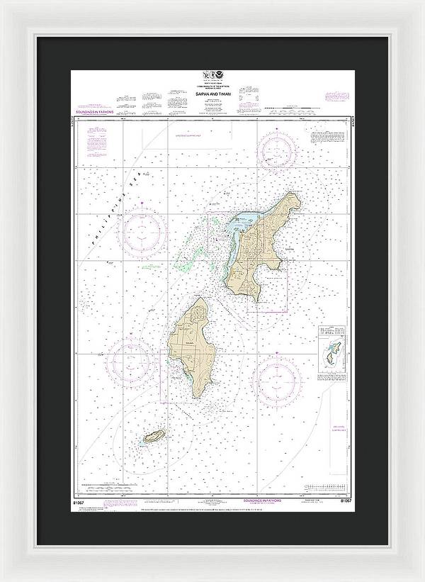 Nautical Chart-81067 Commonwealth-the Northern Mariana Islands Saipan-tinian - Framed Print