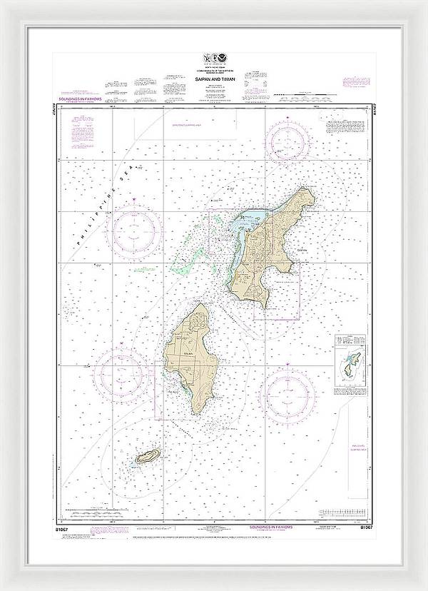 Nautical Chart-81067 Commonwealth-the Northern Mariana Islands Saipan-tinian - Framed Print