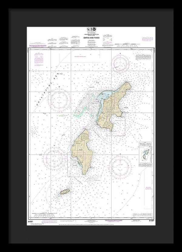 Nautical Chart-81067 Commonwealth-the Northern Mariana Islands Saipan-tinian - Framed Print