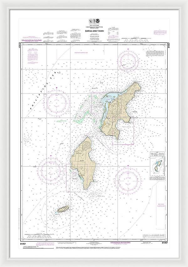 Nautical Chart-81067 Commonwealth-the Northern Mariana Islands Saipan-tinian - Framed Print