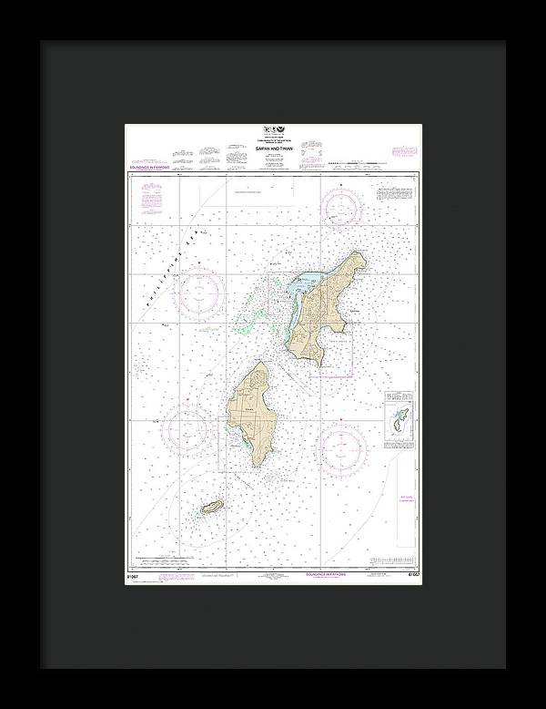 Nautical Chart-81067 Commonwealth-the Northern Mariana Islands Saipan-tinian - Framed Print